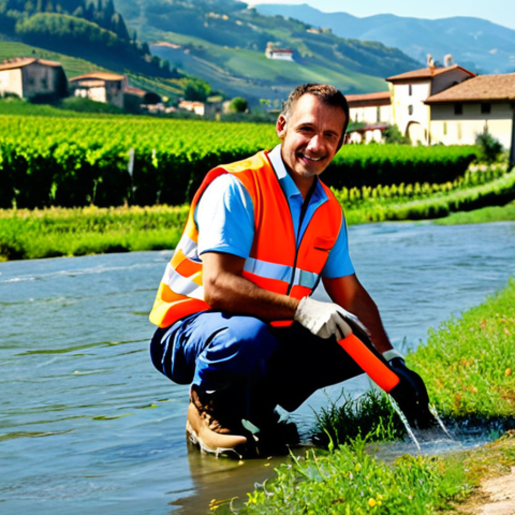 환경보전기술자 필기시험 학습법 - A professional environmental technician, fully clothed in appropriate work attire (high-visibility v...