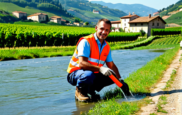 환경보전기술자 필기시험 학습법 - A professional environmental technician, fully clothed in appropriate work attire (high-visibility v...