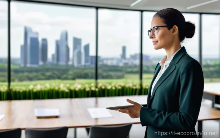 환경보전기술자 경력직 직무 변화 - **Prompt 1: The Strategic Environmental Consultant**
    "A professional, well-dressed female enviro...