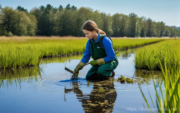 환경보전기술자 실무 경험의 중요성 - **Prompt:** A group of diverse environmental conservationists, including young adults, are actively ...