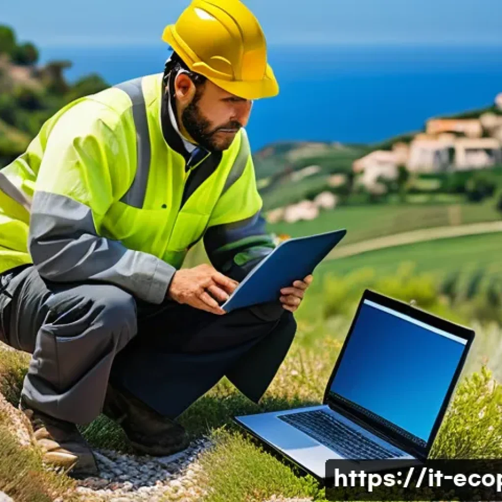 환경보전기술자 자격증 취득과 진로 - A professional environmental technician wearing protective workwear and safety gear, using advanced ...