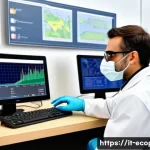 Home 22 환경보전기술자 실기 준비 전략 - A professional Italian environmental technician in a modern laboratory setting, wearing safety glass...