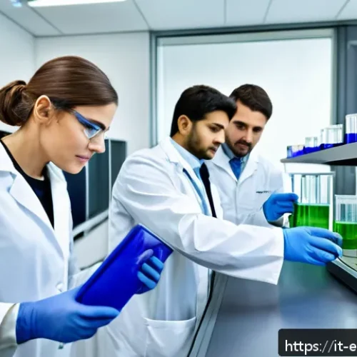 Home 32 환경보전기술자 중점 과목 - A detailed scene of a modern environmental science laboratory focused on green chemistry: a diverse ...