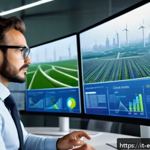 Home 31 환경보전기술자 이직 후 경험담 - A professional environmental engineer in a modern office setting, analyzing real-time data on multip...