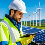 Home 18 환경보전기술자 자격증 취득의 장점 - A certified environmental technician in Italy wearing professional work attire and safety gear, insp...