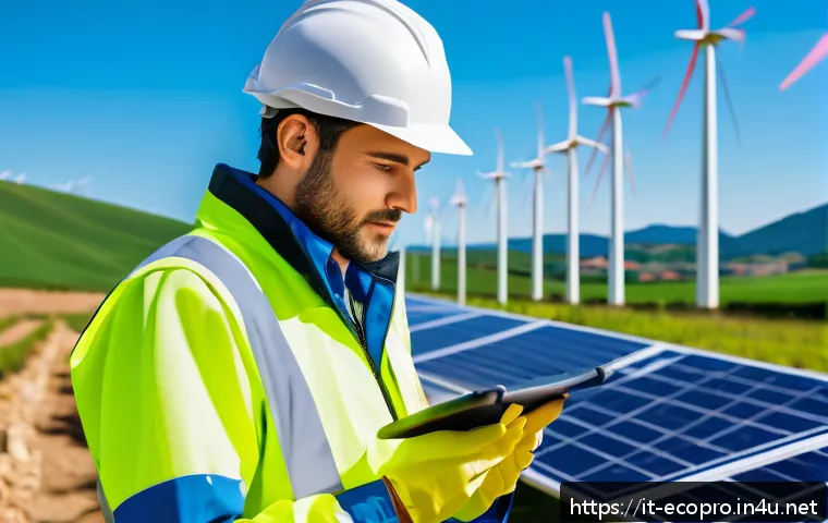 환경보전기술자 자격증 취득의 장점 - A certified environmental technician in Italy wearing professional work attire and safety gear, insp...