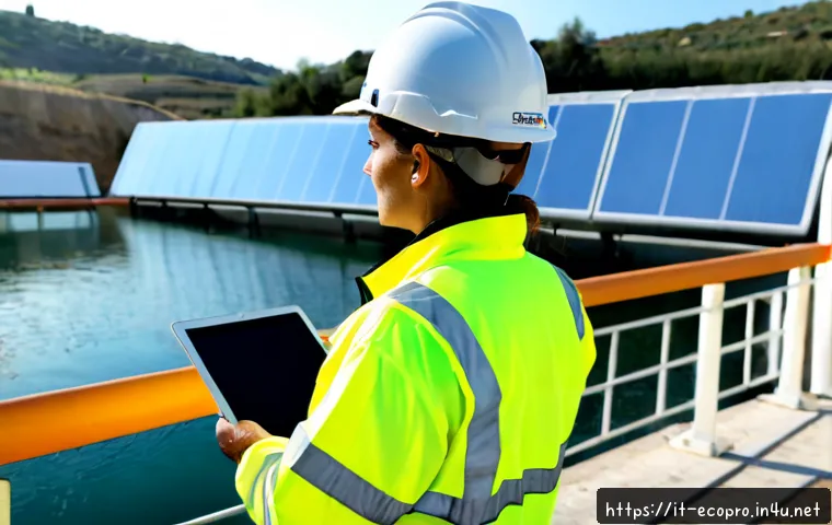 환경보전기술자 자격 취득 후 직무 변화 - Photorealistic Italian environmental technician after certification, wearing clean safety helmet and...